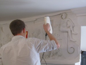 3D scanning a plasterwork frieze at Walronds, Cullompton